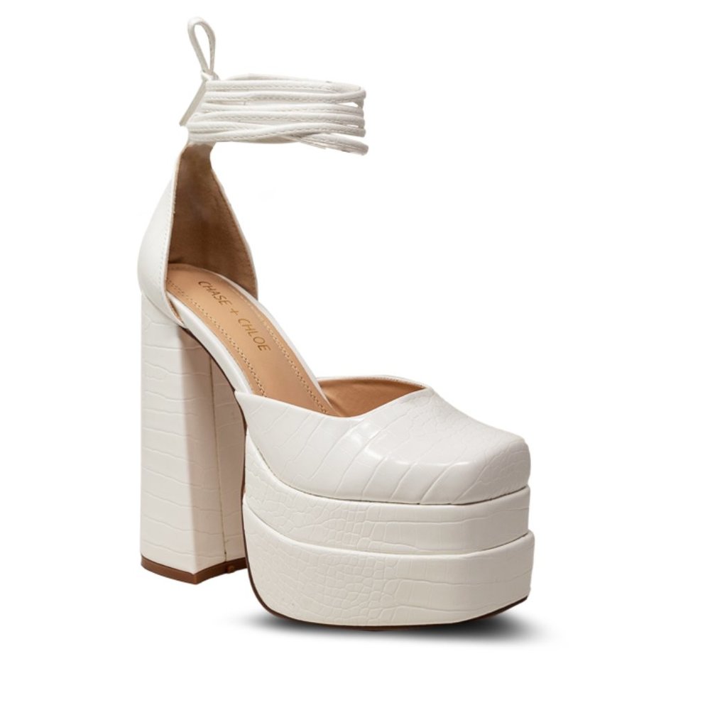 WOMEN'S LACE UP CHUNKY DOUBLE PLATFORM HEEL - Picture 2 of 4